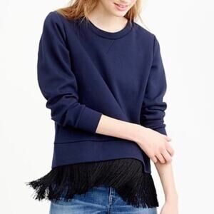 J. Crew XXSmall Navy Fringe Crew Neck Sweatshirt Top Boho Size XXS